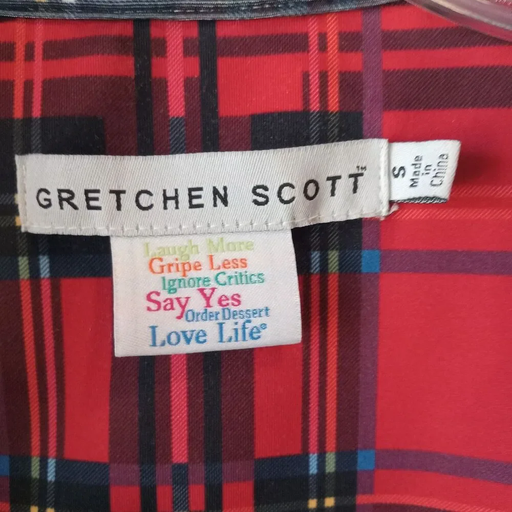Gretchen Scott Size Small Ruffneck Top Plaidly Cooper - Picture 3 of 5
